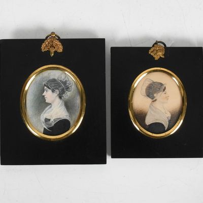 Four Watercolor Portrait Miniatures, Probably English, 19th Century