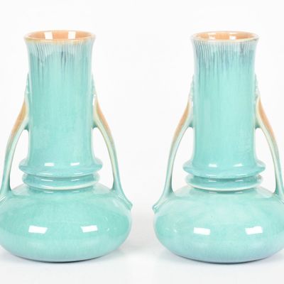 Sale Photo Thumbnail #392: A Pair of Roseville Orian Vases