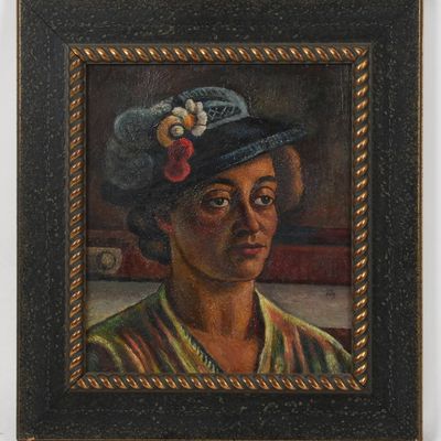 Sale Photo Thumbnail #272: American School (20th Century), Portrait of a Lady in Hat, 1940
