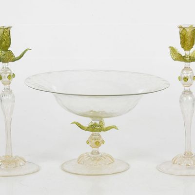 Sale Photo Thumbnail #148: A Venetian Glass Tazza and Pair of Candlesticks, Second Half 20th Century