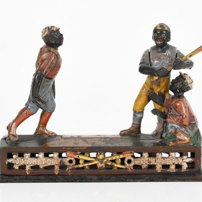 Sale Photo Thumbnail #356: J & E Stevens Darktown Battery Cast Iron Mechanical Bank, c. 1880