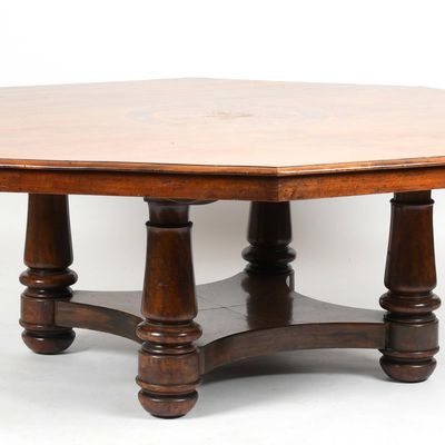 Sale Photo Thumbnail #336: An English Inlaid Walnut Octagonal Dining Table, 19th Century