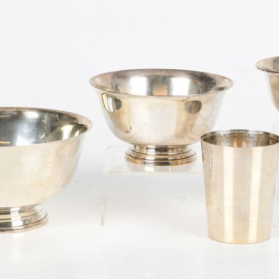Sale Photo Thumbnail #428: Five Pieces of American Sterling Silver Colonial Reproduction Holloware, Various Makers, 20th