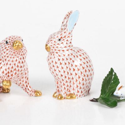 Four Hand-Painted Porcelain Rabbit Figures, Herend, Late 20th Century