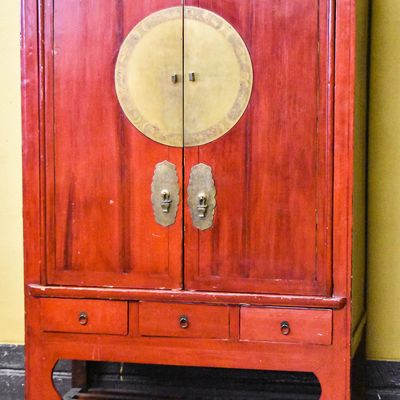 CHINESE ELMWOOD RED WEDDING CABINET