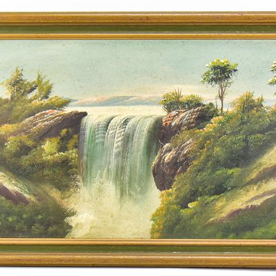 WATERFALL LANDSCAPE OIL PAINTING