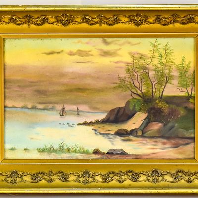 'SAILBOATS AT SUNSET' OIL PAINTING