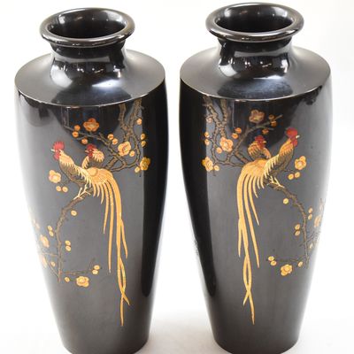 PAIR OF JAPANESE SIGNED BRONZE BALUSTER VASES
