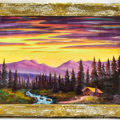 HARRY LEONARD LOPP 'SUNSET MOUNTAINSCAPE' OIL PAINTING