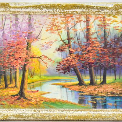 HARRY LEONARD LOPP 'STREAMSIDE AUTUMN LANDSCAPE' OIL PAINTING