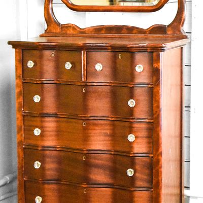 LATE VICTORIAN FLAME MAHOGANY TALLBOY DRESSER