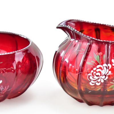 PAIRPOINT RUBY GLASS CREAMER AND SUGAR DISH