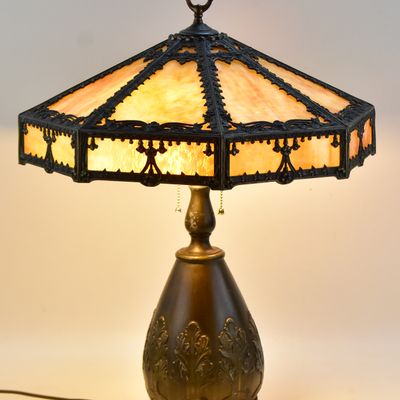 SLAG GLASS TABLE LAMP; EARLY 20TH CENTURY
