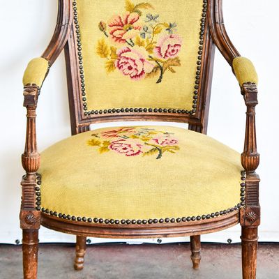 FRENCH DIRECTOIRE REVIVAL NEEDLEPOINT FAUTEUIL CHAIR