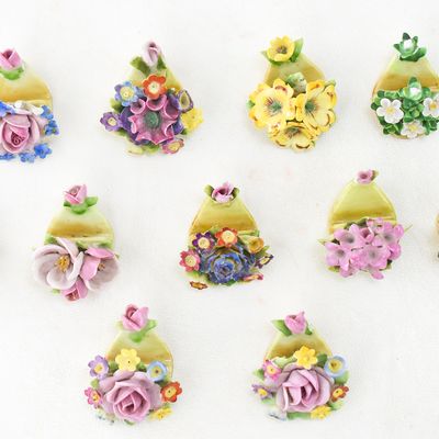 GERMAN CERAMIC FLORAL CARD HOLDERS