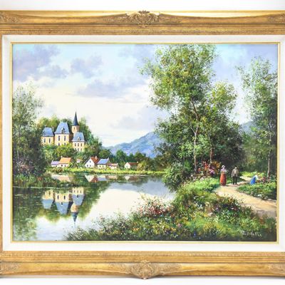 PAUL VALIZE "PROMENADE AU SOLEIL COUCHANT" OIL PAINTING