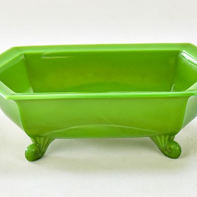 CAMBRIDGE GLASS "AVOCADO" GLASS SUGAR, CREAMER, AND FOOTED BOWL