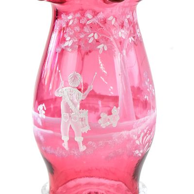 FENTON MARY GREGORY ART GLASS VASE; LITTLE DRUMMER BOY