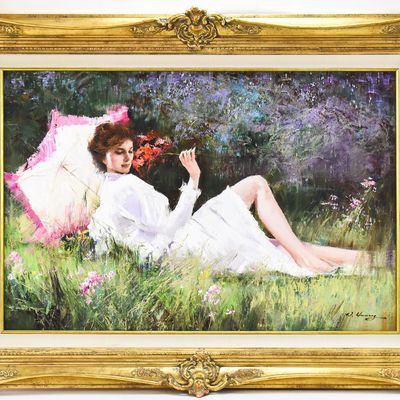 WIEMIN GUANG "UMBRELLA GIRL" OIL PAINTING
