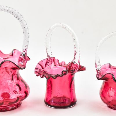TRIO OF FENTON CRANBERRY GLASS BASKETS
