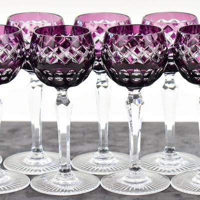 TEN BOHEMIAN CUT-TO-CLEAR WINE HOCK CORDIALS