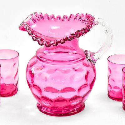 FENTON COIN DOT CRANBERRY LEMONADE SET