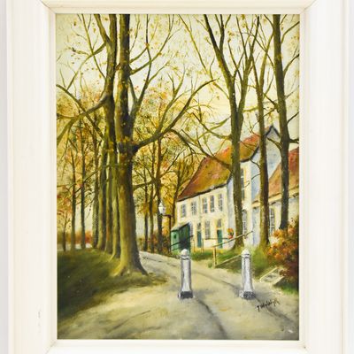 'A COUNTRY ESTATE IN AUTUMN' SIGNED OIL PAINTING