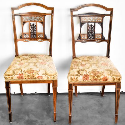 BRITISH PAIR OF ITALIAN STYLE INLAID SIDE CHAIRS