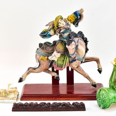 ASIAN DECOR: CERAMIC ROOF TILES, STONE ZODIAC PAPERWEIGHT