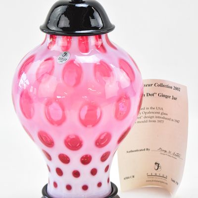 FENTON CRANBERRY OPALESCENT 'COIN DOT' GINGER VASE