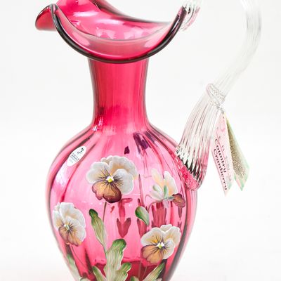 FENTON ART GLASS "COUNTRY CRANBERRY" HAND-PAINTED PITCHER