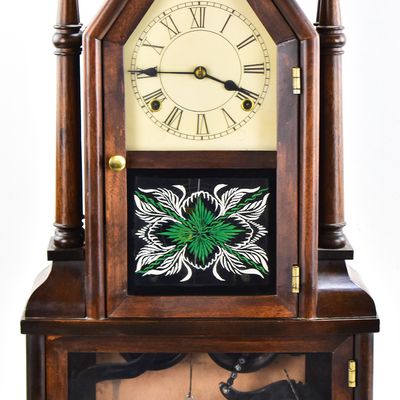 BIRGE & FULLER 8-DAY WAGON SPRING DOUBLE-STEEPLE MANTEL CLOCK