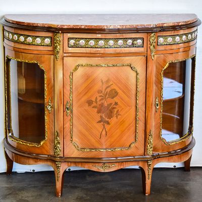 LOUIS XVI REVIVAL WALNUT DEMI-LUNE VITRINE COMMODE