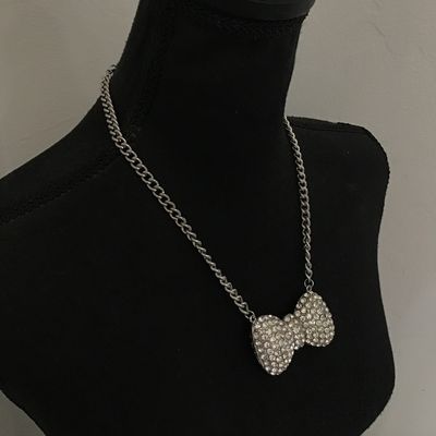 Chunky Rhinestone Bow Statement Necklace