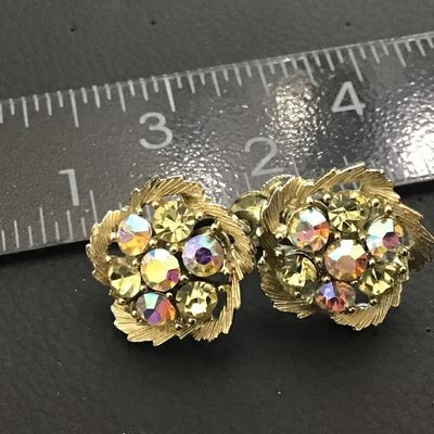Lister Signed Gold Tone AB Stones Excellent. screw Back