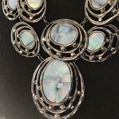 Erica Lyons Statement Necklace. Gun Metal Grey Black Rhinestone Shell