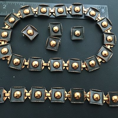 1947 Renoir Copper Square Link All signed Heavy Necklace Bracelet 2 sets Earrings