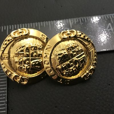 St John Gold Tone. Raised Heraldic Shield Clip on Earrings. Excellent