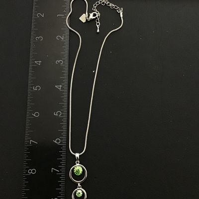 Peridot Green Drop Necklace Silver Tone