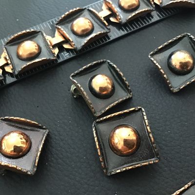 1947 Renoir Copper Square Link All signed Heavy Necklace Bracelet 2 sets Earrings