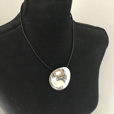 Joan Rivers Silver Tone Medallion On Leather Style Chain