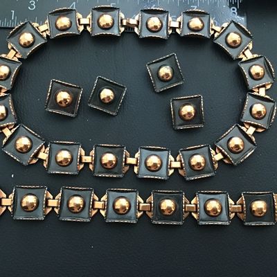 1947 Renoir Copper Square Link All signed Heavy Necklace Bracelet 2 sets Earrings