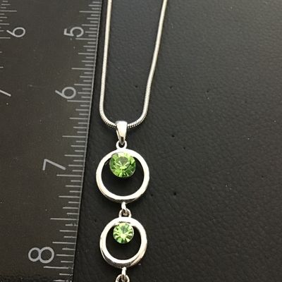 Peridot Green Drop Necklace Silver Tone