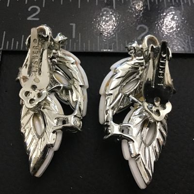 Lisner Signed Lucite Feather Rhinestone Statement