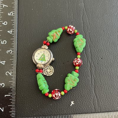 Vintage Christmas fashion glass Beaded stretchy watch bracelet untested needs new battery
