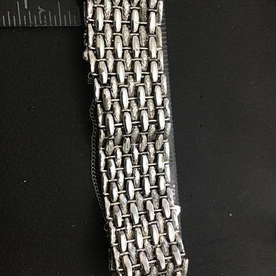 Judy Lee Silver Tone Wide Panel Woven Link Safety Chain