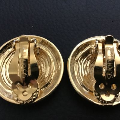 St John Gold Tone. Raised Heraldic Shield Clip on Earrings. Excellent