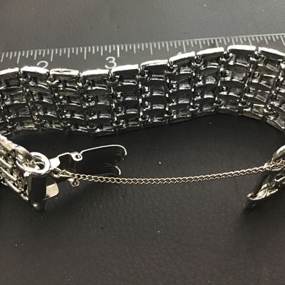 Judy Lee Silver Tone Wide Panel Woven Link Safety Chain