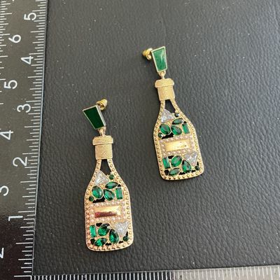Very nice champagne bottle dangle earrings with rhinestones