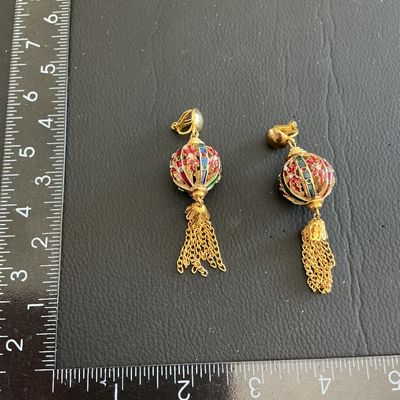 Vintage gold tone enamel Christmas ornament earrings